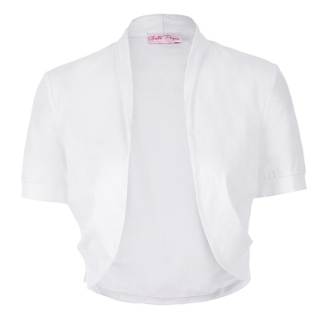 Belle Poque Mulheres Manga Curta Lados Plissados ​​Algodão Branco Bridal Shrug Bolero Jacket BP000215-2